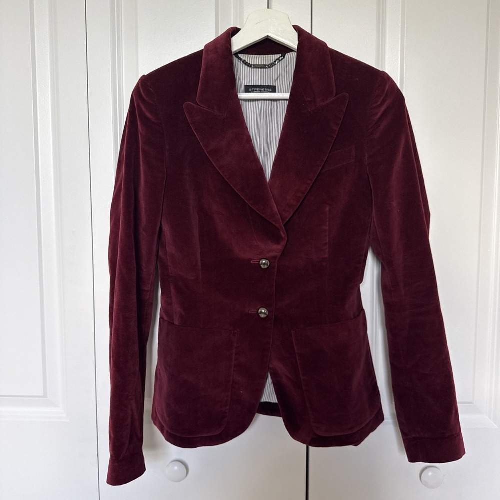 Strenesse Gabriele Strehle Vintage Red Velvet Blazer Sz 34/XS Quiet Luxury